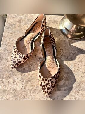 Sam Edelman Leopard Print Pointed D'Orsay Flats - Brown & Cream